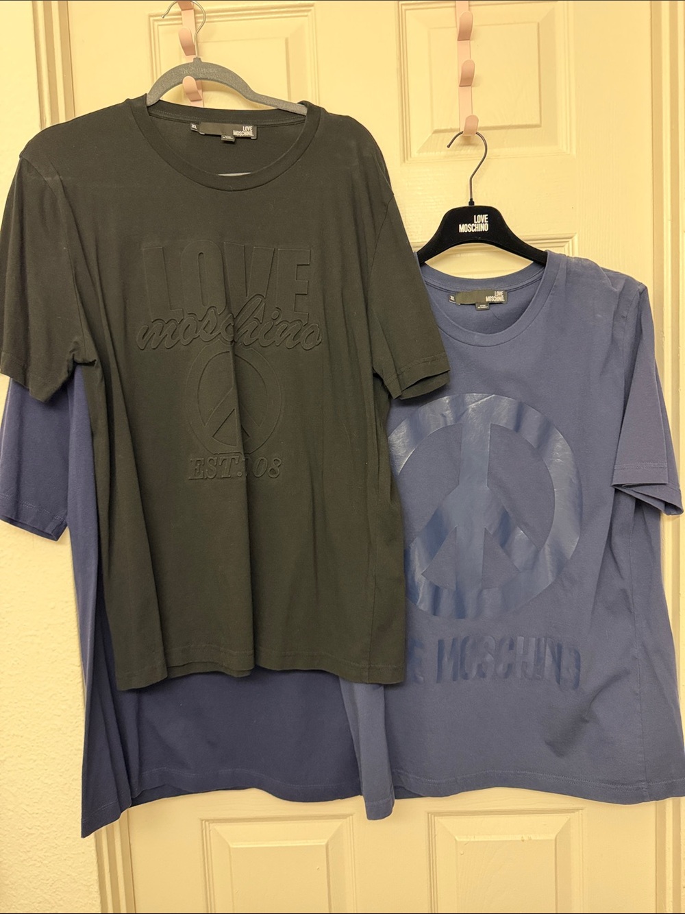 Mens Love Moschino Black and Blue Graphic Tees